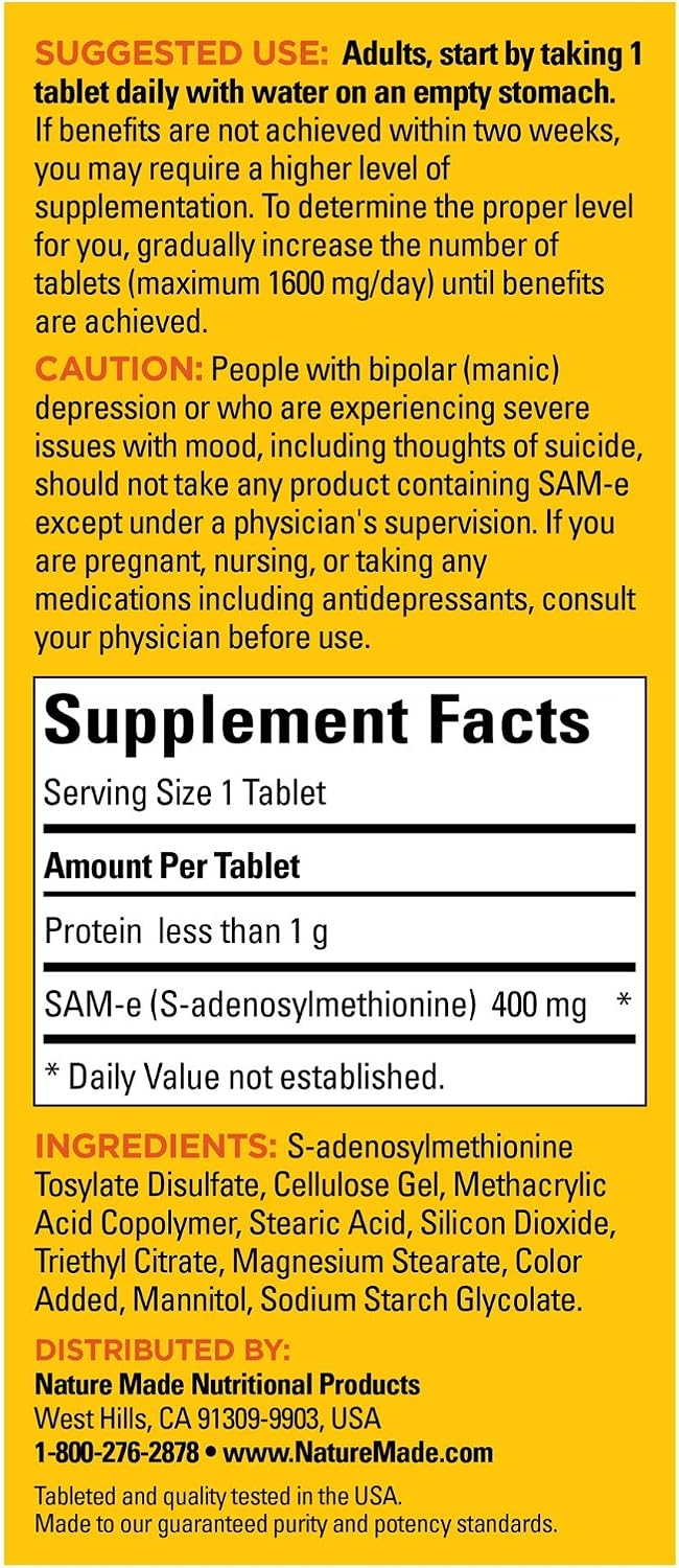 Nature Made SAM-e Complete 400 mg, Dietary Supplement for Mood Support, 36 Tablets, 36 Day Supply