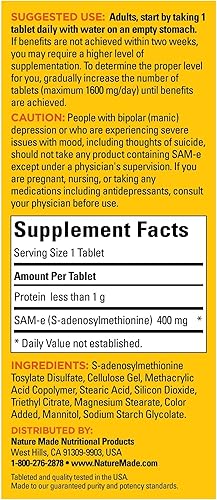 Miniatura 3 de SAM-e - Tabletas completas de 400 mg, tamaño de valor de 36 unidades, apoya un estado de ánimo saludable y comodidad articular