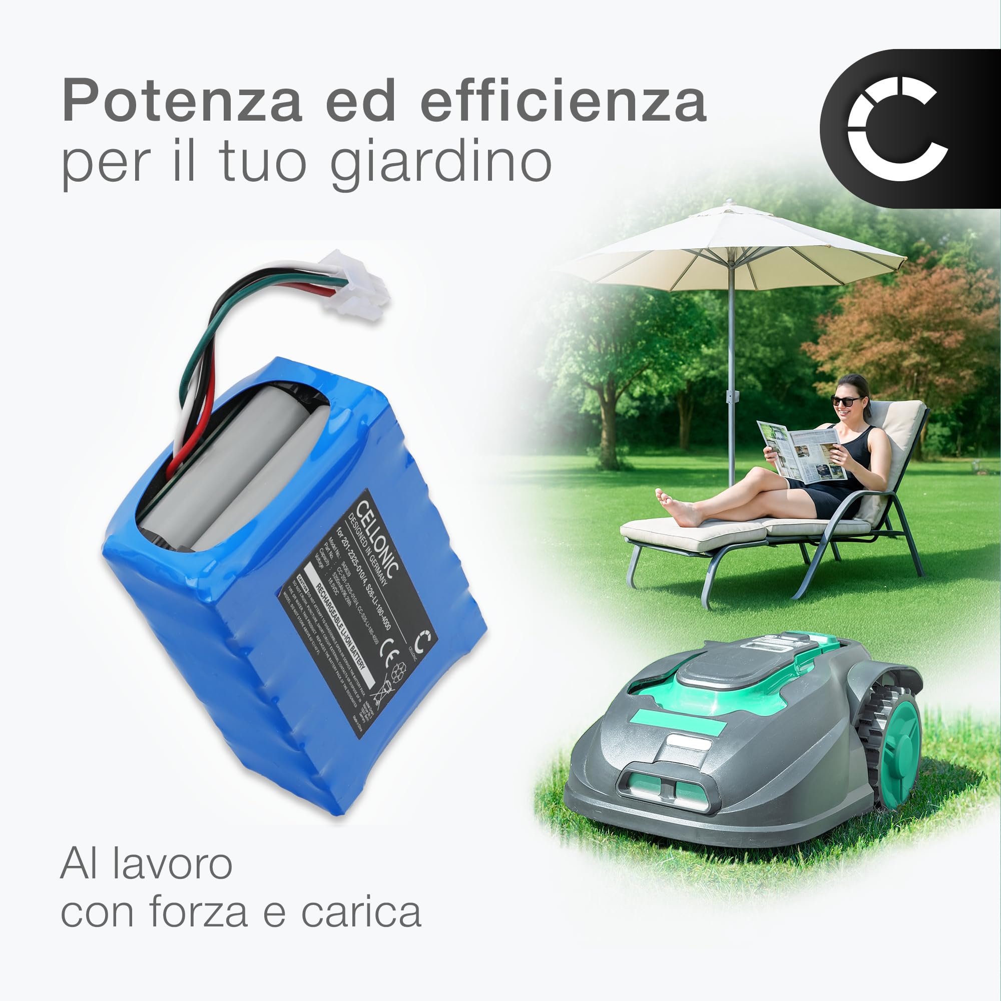 CELLONIC 1x Batteria per Giardino Compatibile con ECOVACS Goat O800 RTK, GOAT G1, GOAT G1 1600, 201-2201-0903 – (5200mAh, 18.5V)