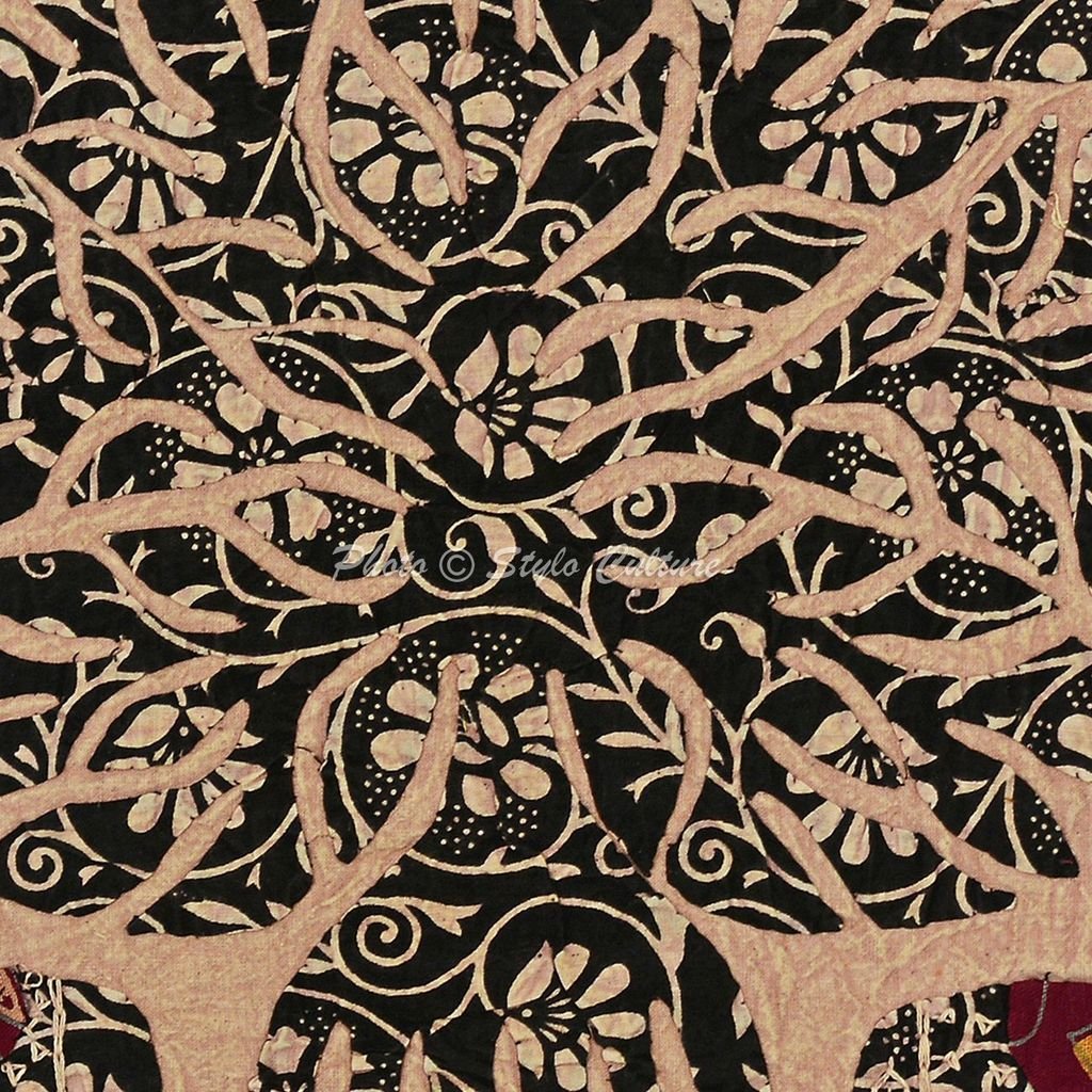 Stylo Culture Indiano Fodere Per Cuscini 40x40 cm Decorazione Per La Casa Per Abbellire Il Letto Albero Della Vita Patchwork Applicato Beige Quadrato Elegante Copricuscini Divano - 5 pezzi