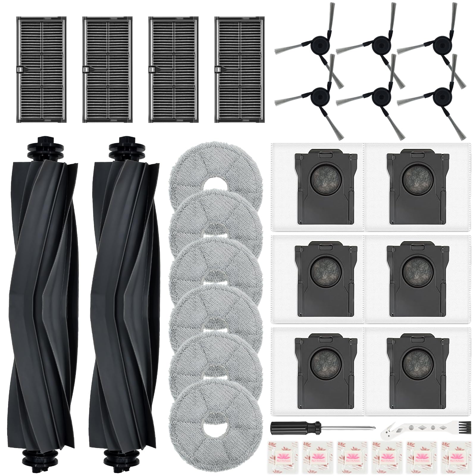 Bpbdzz 32 Stück Zubehör für Dreame L10s Ultra Gen 3/X40 Ultra Complete/X40 Master für Mova P50 Pro/P10, 2 Hauptbürsten, 4 Filter, 6 Wischpads, 6 Seitenbürsten, 6 Staubbeutel