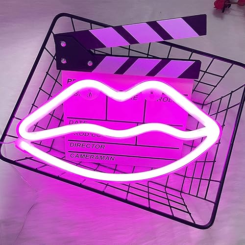 Miniatura 6 de ENUOLI Letreros de neón de labios, luz nocturna, luz de pared de neón rosa, arte romántico, luces de neón decorativas para dormitorio, bar, niñas,