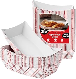 Paper Food Trays Boats | 2 Lb. - 250 Pack | Heavy Duty Grease Resistant Nacho Hot Dog Trays | Disposable Cardboard Paper Food Tray for Serving Food Party, Snack Taco Bowls, Concession Stand Supplies