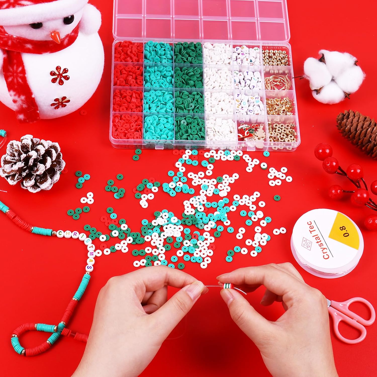 Wuollgess 3500 PCS Christmas Clay Beads Bracelet Making Kit, Polymer Heishi Beads for Jewelry Making, Letter Beads Friendship Bracelet Kit with Christmas Charms for Necklace Earring DIY - Image 2