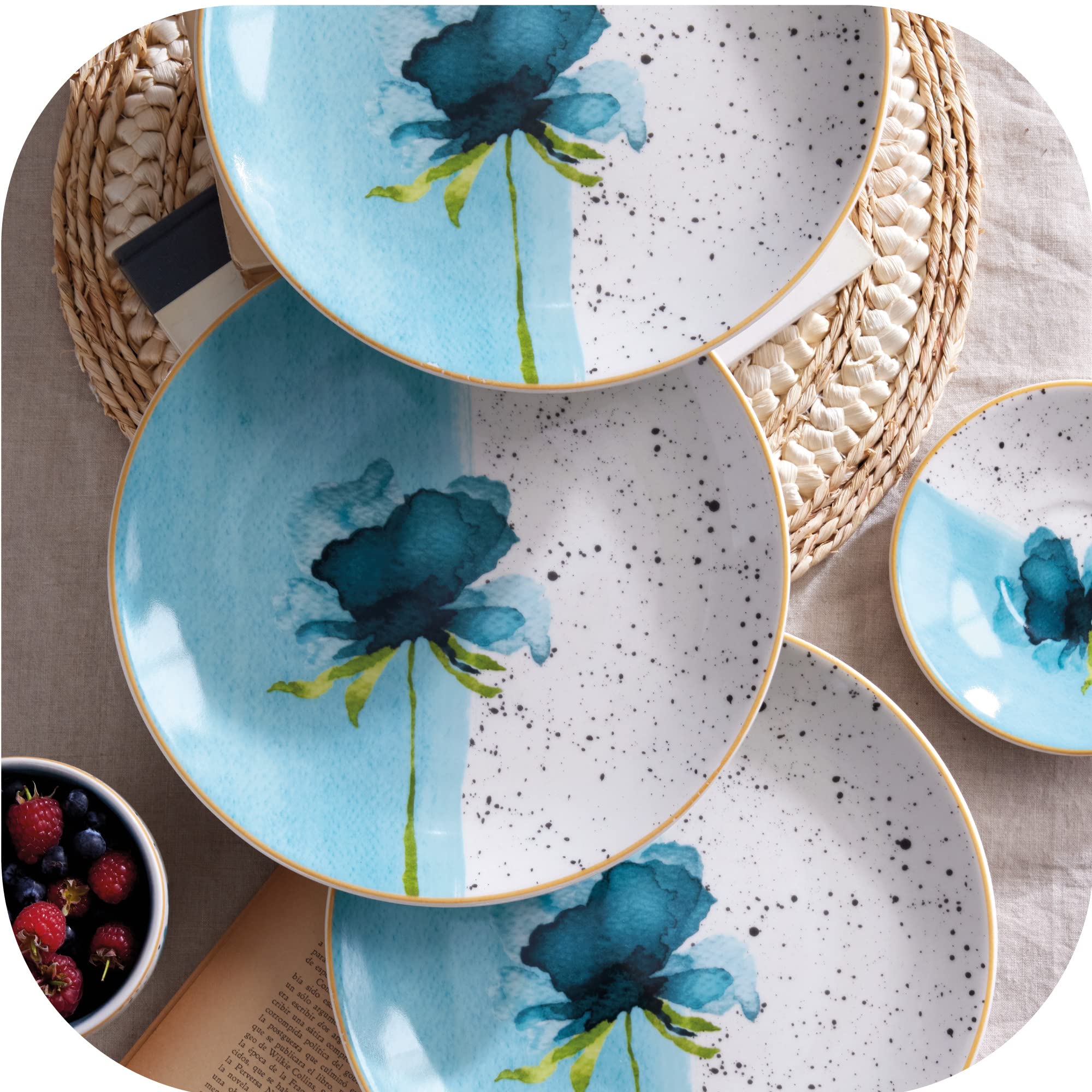 Corona Set Stoviglie 16 Pezzi Mosaico Fiori Tropicali - Piatti, Ciotole E Tazze Per 4 Persone - Ceramica Resistente, Lavastoviglie E Microonde