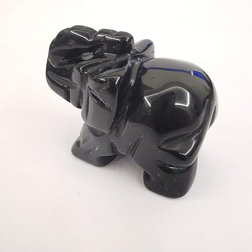 Miniatura 4 de Estatua de cristal de elefante tallada a mano, escultura de animal guardián de oficina en casa, decoración de 1.5 pulgadas, obsidiana negra
