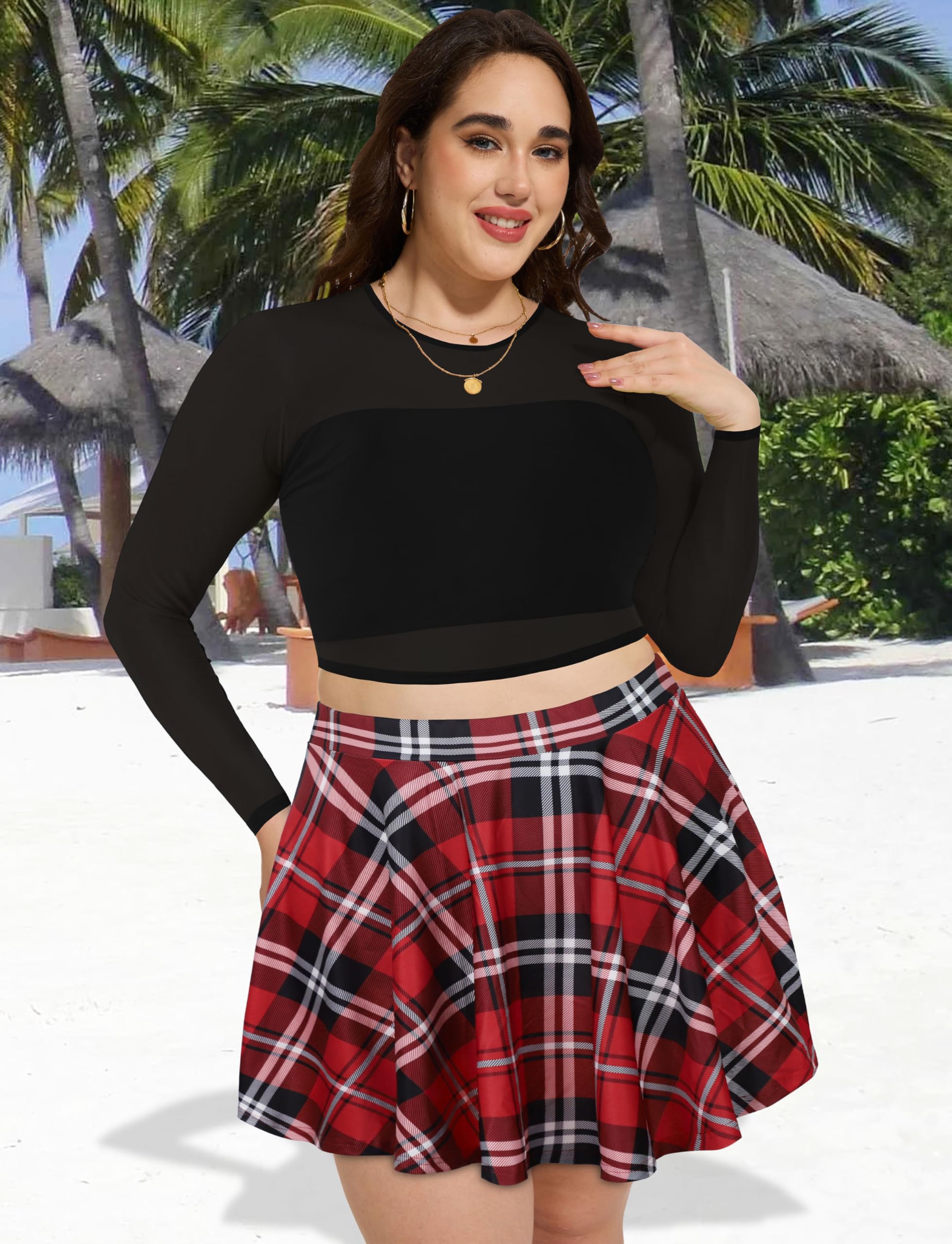 JOELLYUS Plus Size Skirts for Women Summer Pleated Mini Skirt Casual Flowy High Waisted Womens Short Skirts: 4X-Large Red Plaid