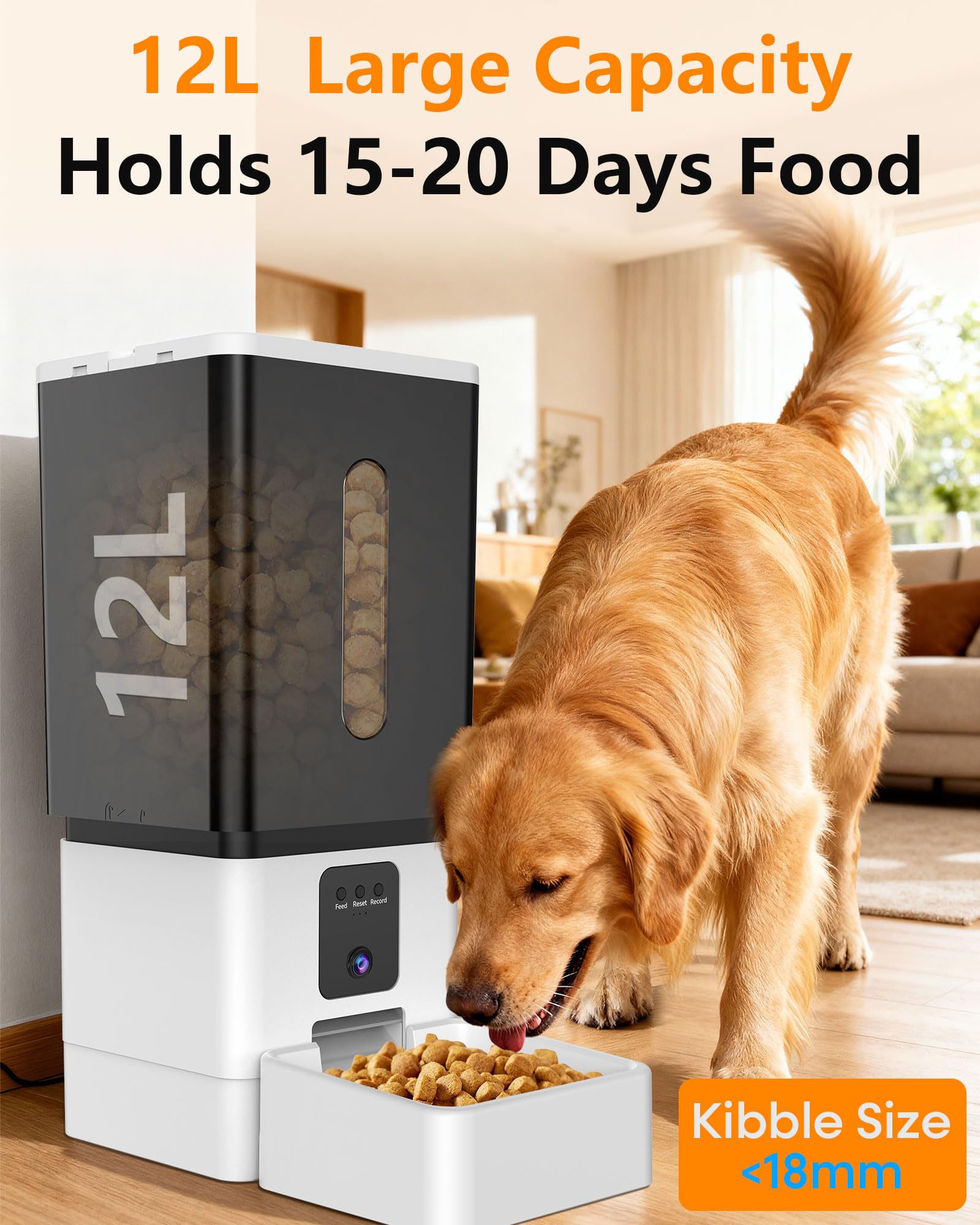 Automatyczny karmnik dla psów dużych ras: 12 l / 50 filiżanek z kamerą HD 1080P - 5G WiFi Anti-Clog Timed karmnik dla zapracowanych właścicieli Golden Retriever od UTCG