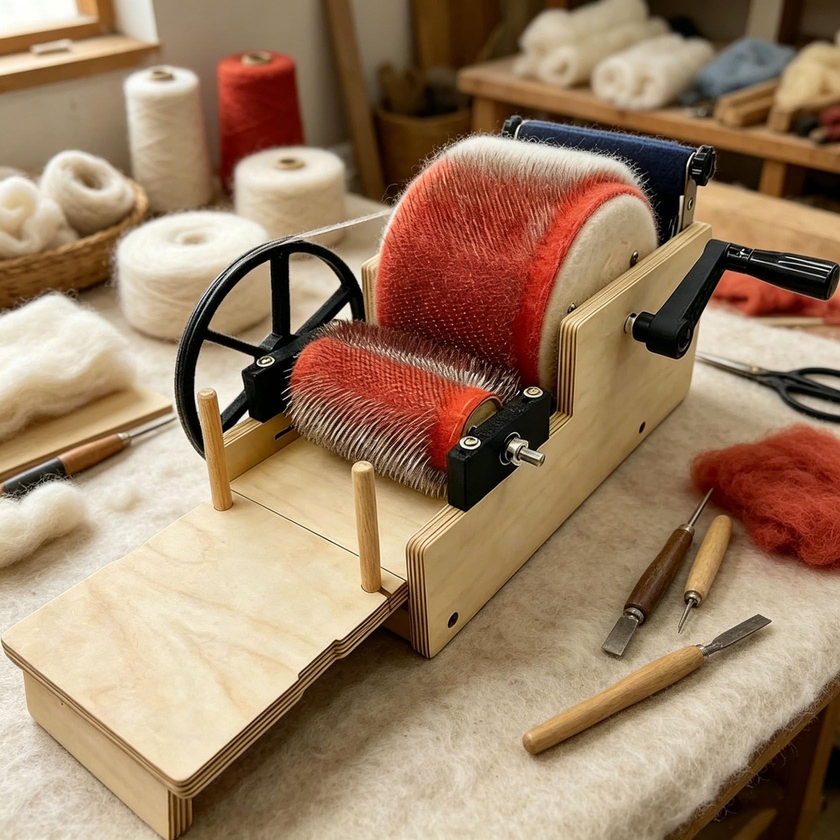 VitalisWorks Wide Drum Wool Carding Machine, Fiber Carding Machine, Hand Crank Manual Drum Carderwith Even Fiber Distribution, Fast Color Blending Fast Color Mixing, Combing, Spinnings (12cm)