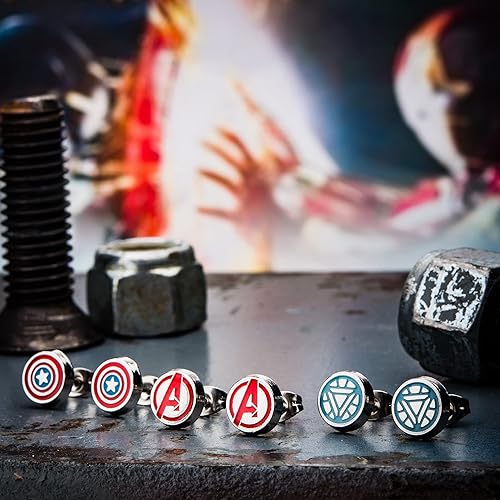 Miniatura 3 de Marvel Comics - Aretes redondos de acero inoxidable con licencia oficial de Avengers unisex talla única  Esmalte