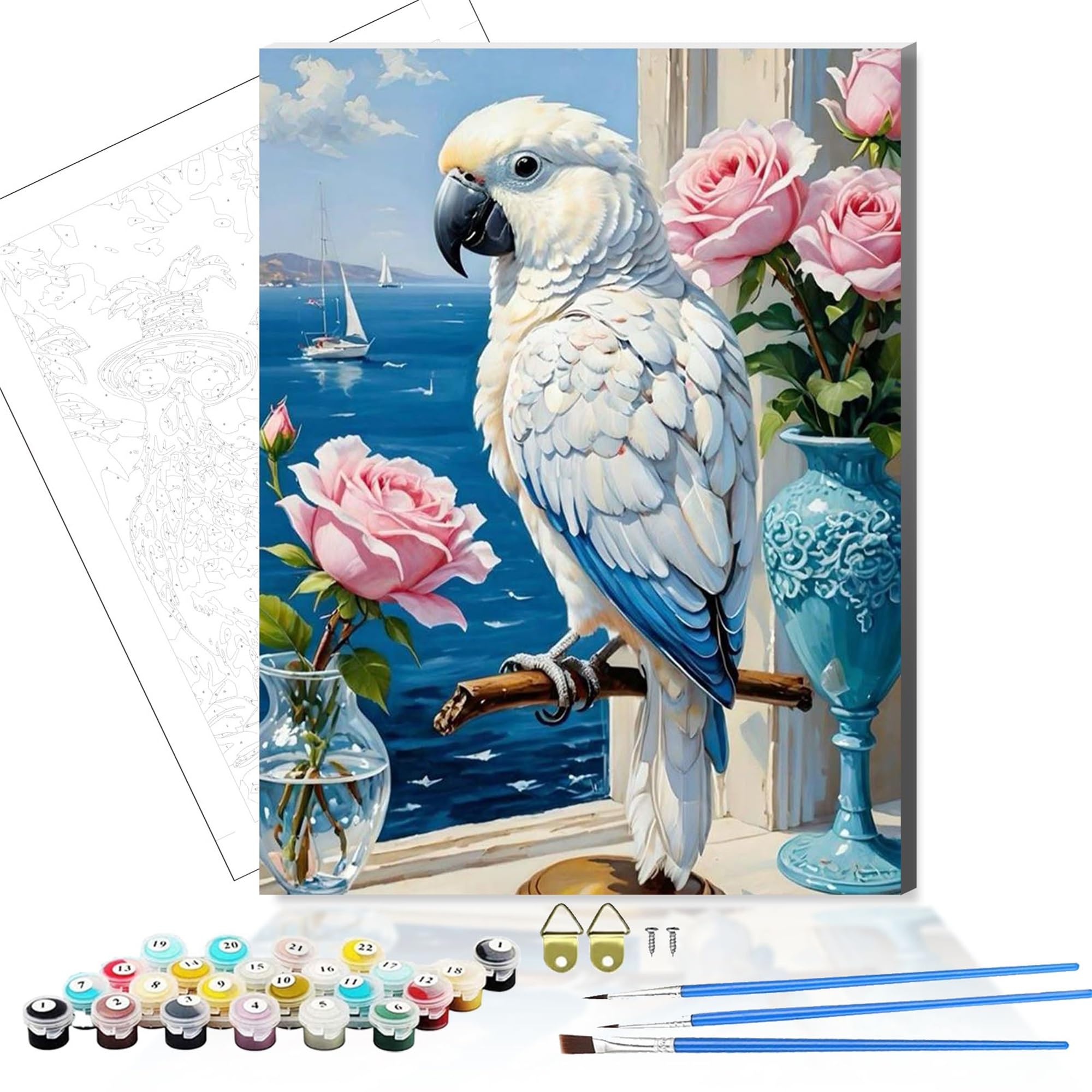Hefeis Bird Wooden Framed Paint By Numbers Kits For Adults,Diy Painting Kit On Canvas, Color By Numbers Acrylic,Adult Paint By Number For Wall Decor And Gifts (Bird)