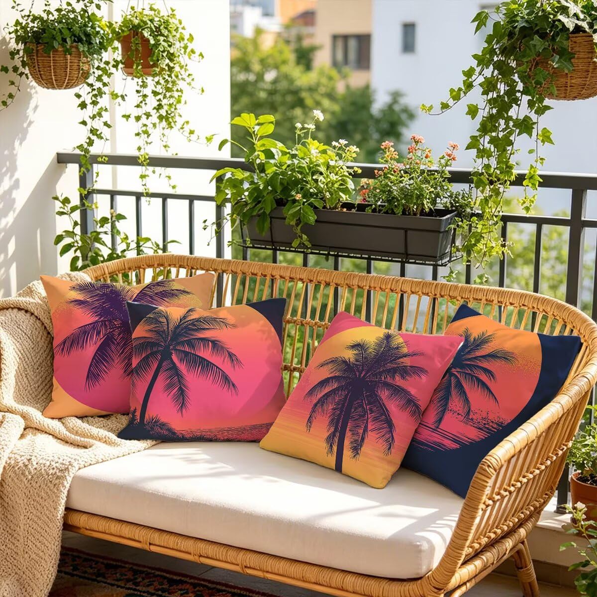 Federe Cuscini Divano 55x55 cm, Arancia Cuscini per Divano, Velluto Federe Cuscino Letto Impermeabili Set da 4, Copricuscini Estate Motivo con Cerniera Invisibile Design per Sofá, Regalo Donna F-13