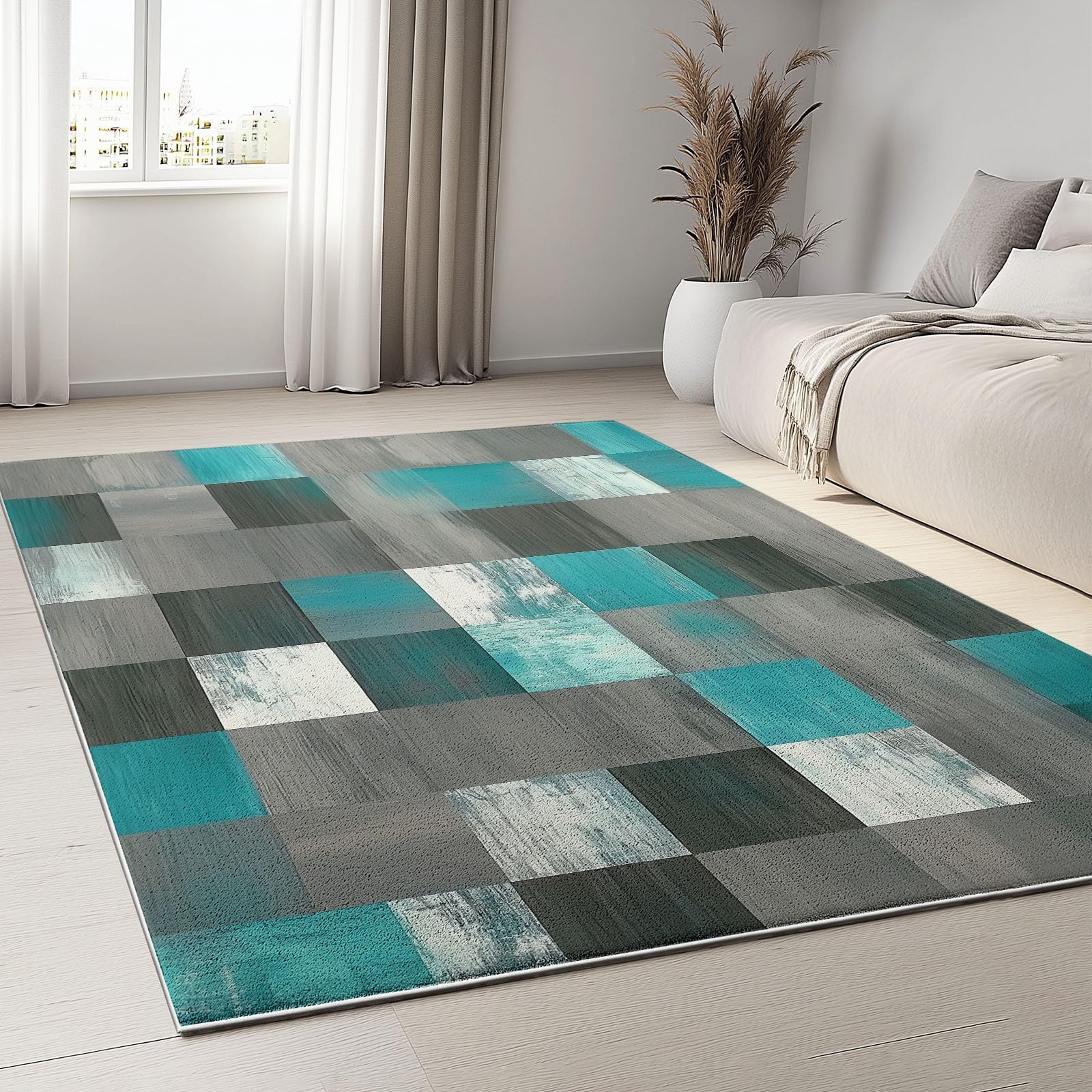 Dywan w stylu słojów drewna 3D klocki Ultra miękki dywan z krótkim włosiem, zmywalny dywan z antypoślizgowym tyłem 140 x 200 cm do salonu sypialni, kuchni, biura i jadalni - można prać w pralce