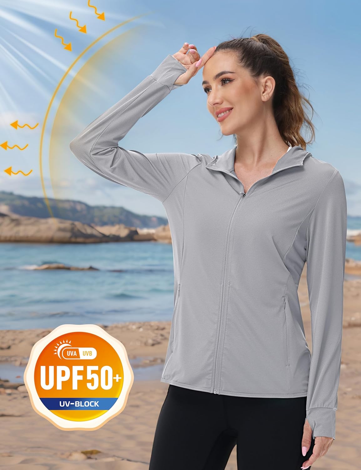 TACVASEN Women's Sun Hoodies Lightweight Jacket for Women Zip Up UPF 50+ UV Shirt Long Sleeves - Image 3