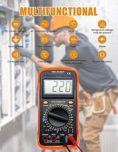 Miniatura 4 de Multímetro digital ACDC Amp Ohm Resistencia de voltaje Continuidad Capacitancia Diodo HFE Temp Tester AMT32
