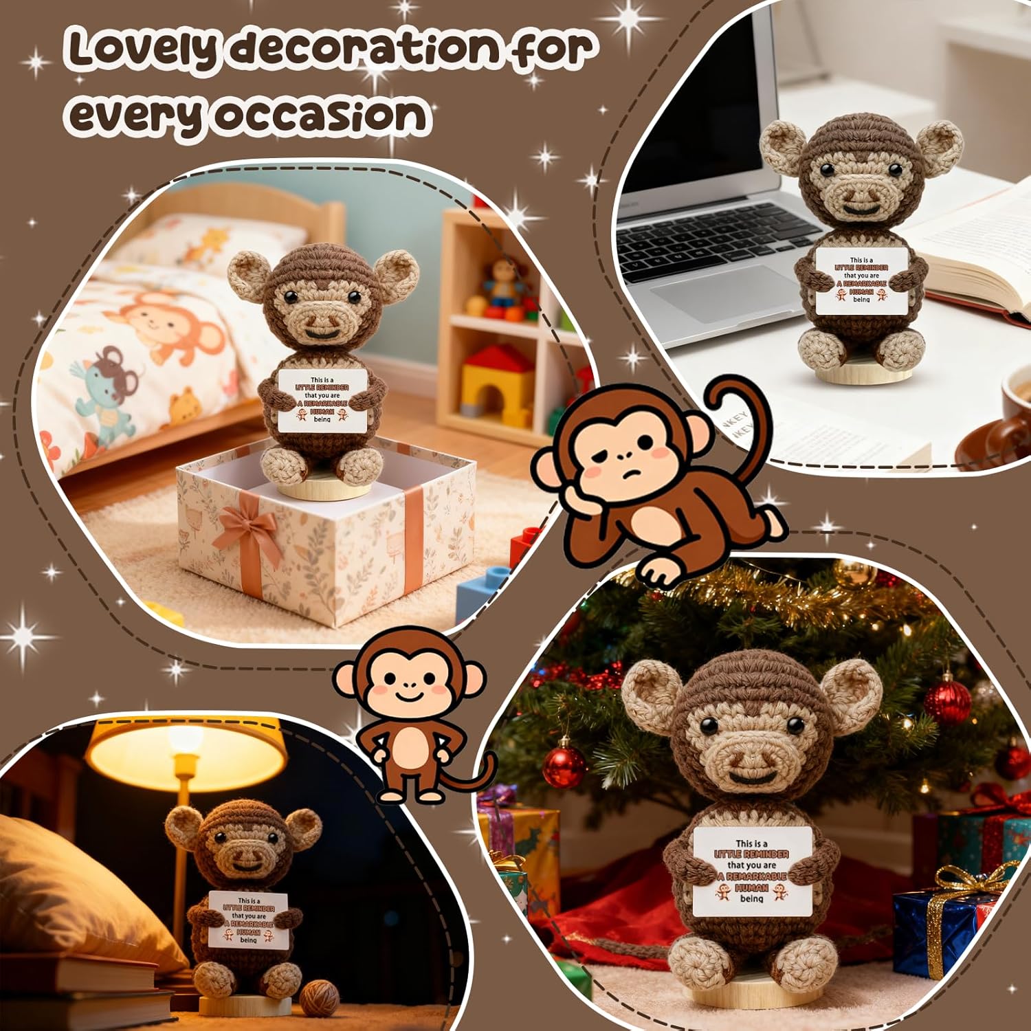 Monkey Gifts for Women Men Handmade Crochet Monkey Stuffed Animals Emotional Inspirational Support Gift for Friend Coworkers Thank You Retirement Gifts Birthday Graduation Home Decor - Image 7