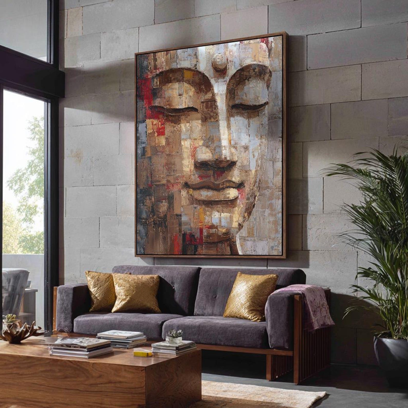 Cuadro de Buda de gran tamaño, retrato budista, lienzo para pared, ideal para clases de yoga o para decorar habitaciones con un toque espiritual (80x120cm/marco interior).