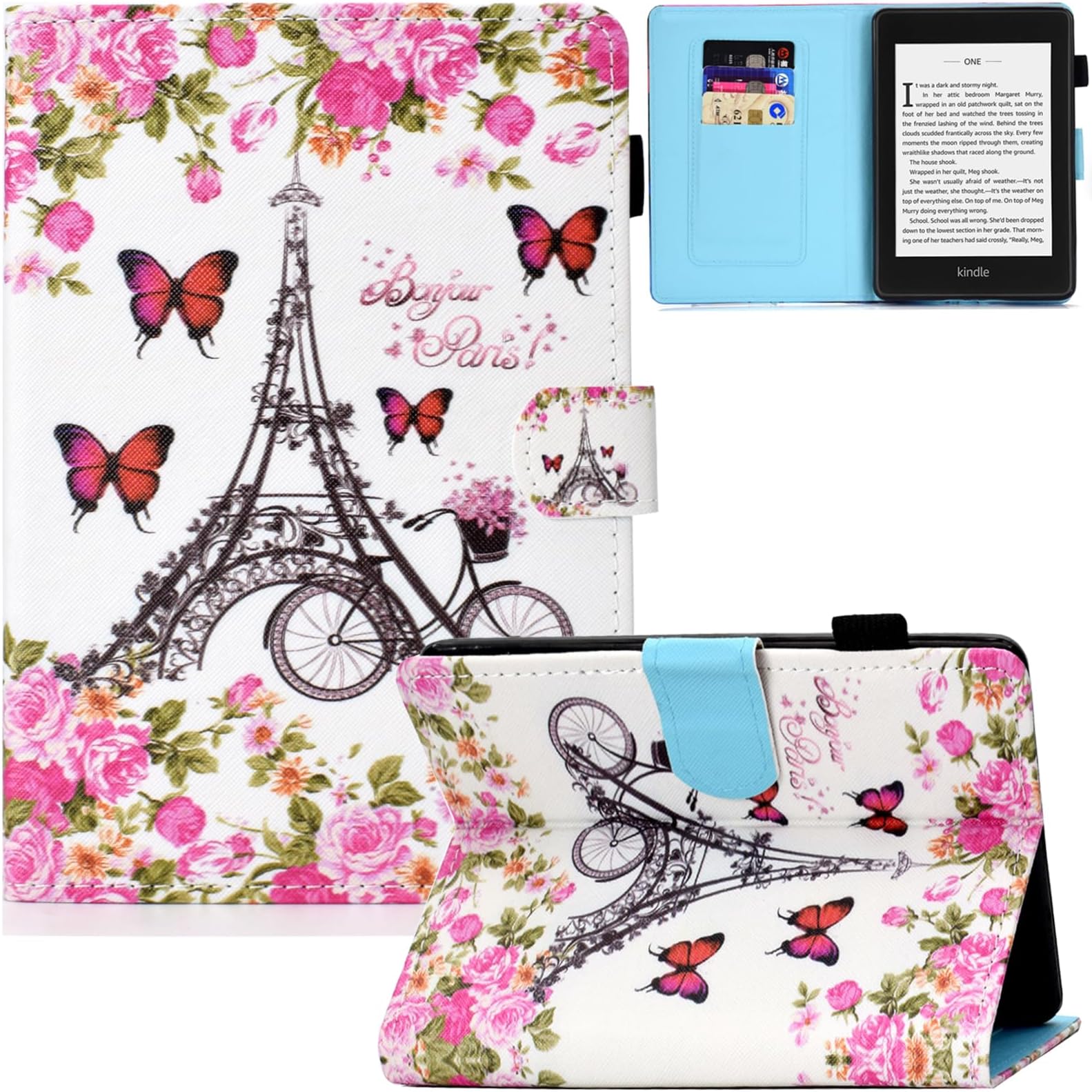 Case for Kindle Paperwhite 2018, Slim Protective PU Leather Folio Cover with Auto Sleep/Wake Smart Case for Kindle Paperwhite 10th Generation 2018 Released Model: PQ94WIF, Butterfly Tower