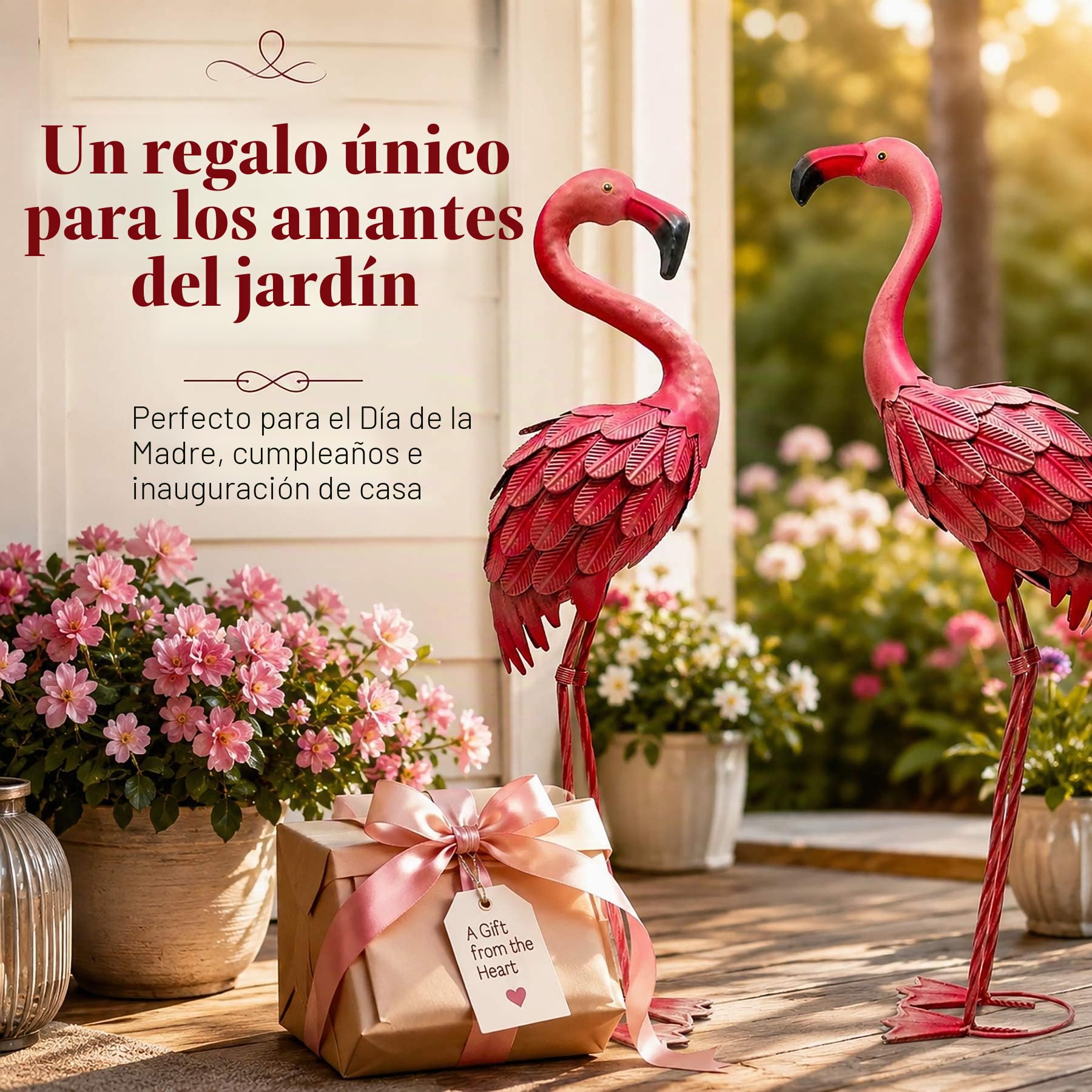 YOUKI Decoración de flamencos de metal para patio, flamencos rosados, estatuas de jardín, flamenco rojo, esculturas al aire libre para exteriores, hogar, patio, césped, decoración de patio, juego de 2