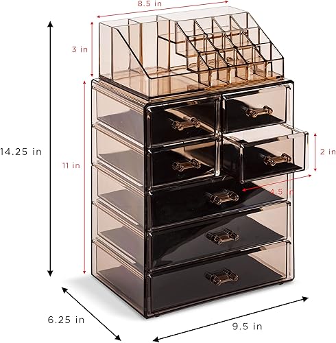 Miniatura 4 de Sorbus Contenedor y exhibidor de acrílico para guardar cosméticos, maquillajes y joyas. Diseño espaciado. Excelente para el baño, la cómoda, el