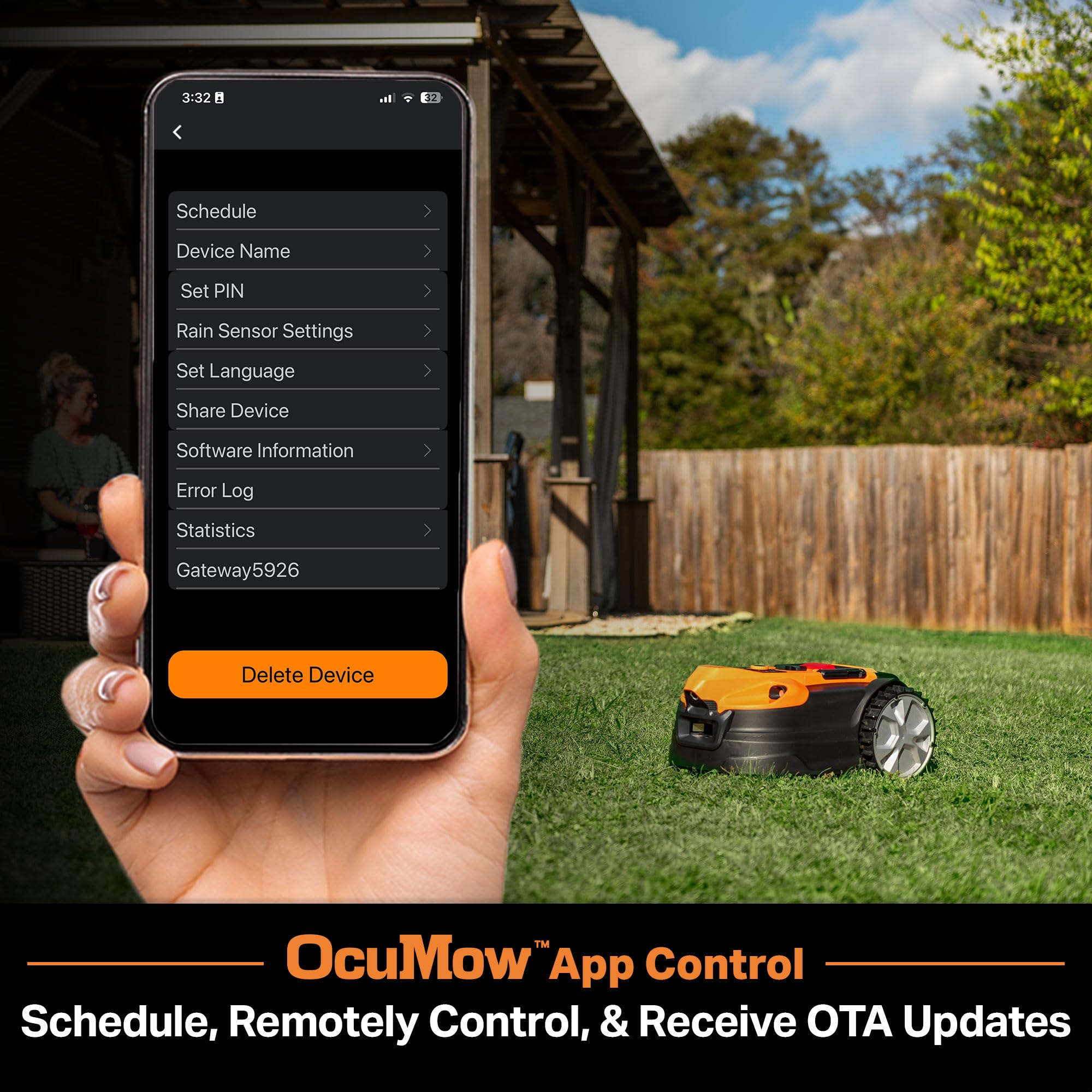 LawnMaster OcuMow®18 robot kosiarka bez kabla peryferyjnego do 800 m², nawigacja wizualna, automatyczne omijanie przeszkód, automatyczne ładowanie, wirtualne strefy zakazu WiFi Bluetooth APP