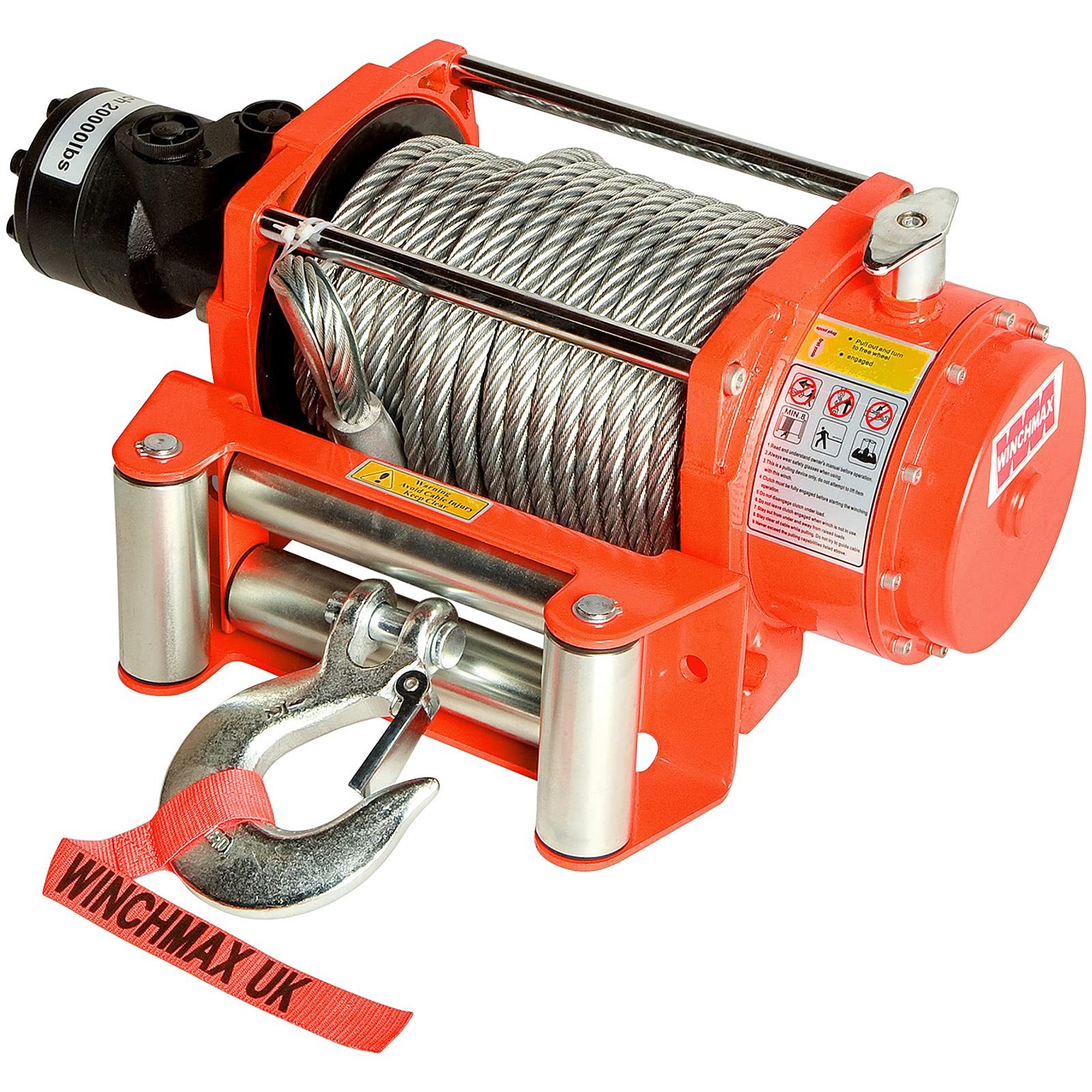 Winchmax 20.000 Libras (9.072 kg) Cabrestante hidráulico Naranja Original con Cuerda de Acero.