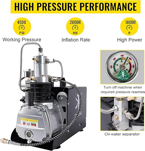 Miniatura 5 de TUXING Compresor Pcp de 4500 psi, versión de parada automática ajustable, compresor de aire Pcp, bomba de alta presión, bomba de buceo de