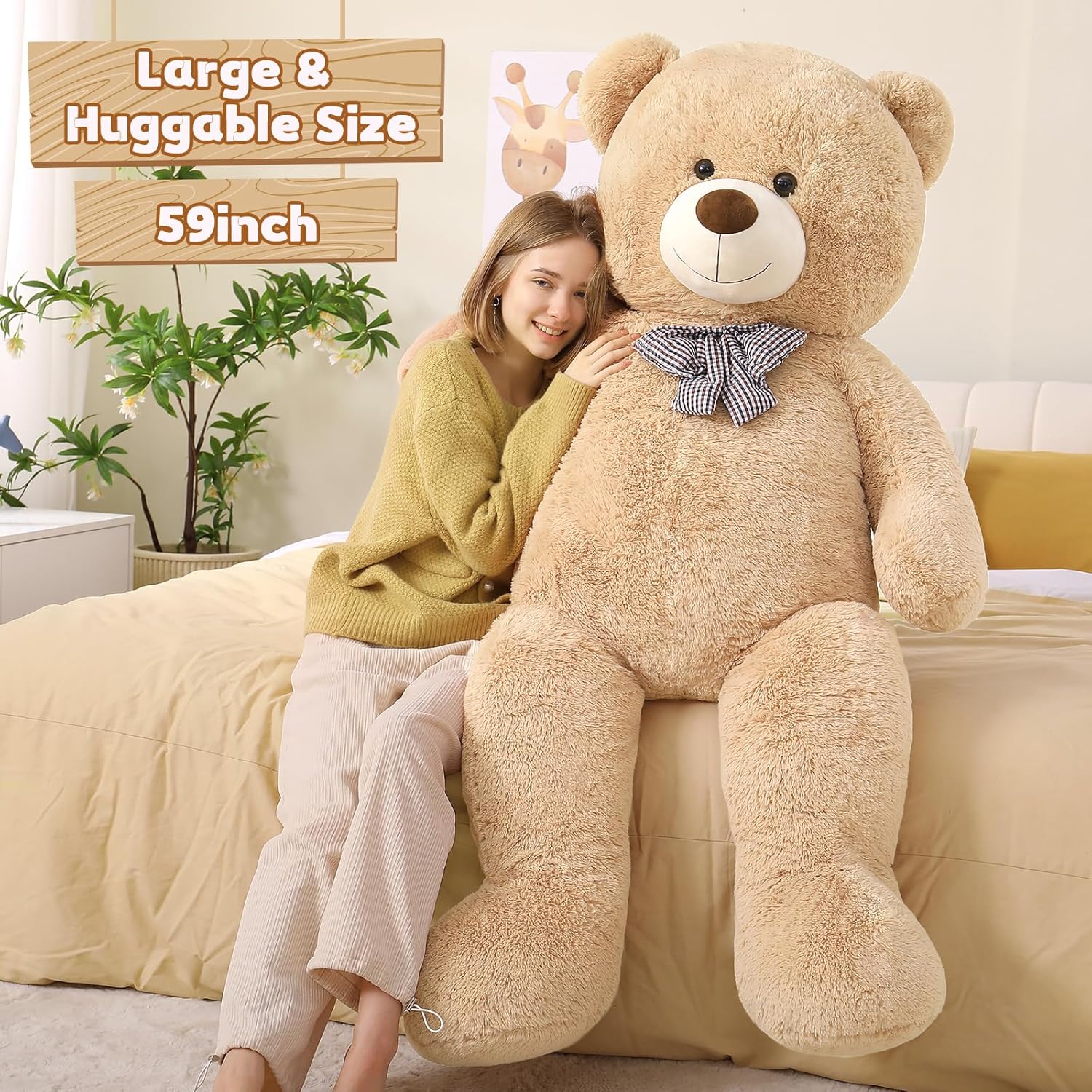5ft Giant Teddy Bear Large Stuffed Bear for Kids, 59 inch Plush Bear Stuffed Animal Lifesize Bear for Baby Shower Decoration Christmas Valentine's Day for Girlfriend, Cream - Image 2