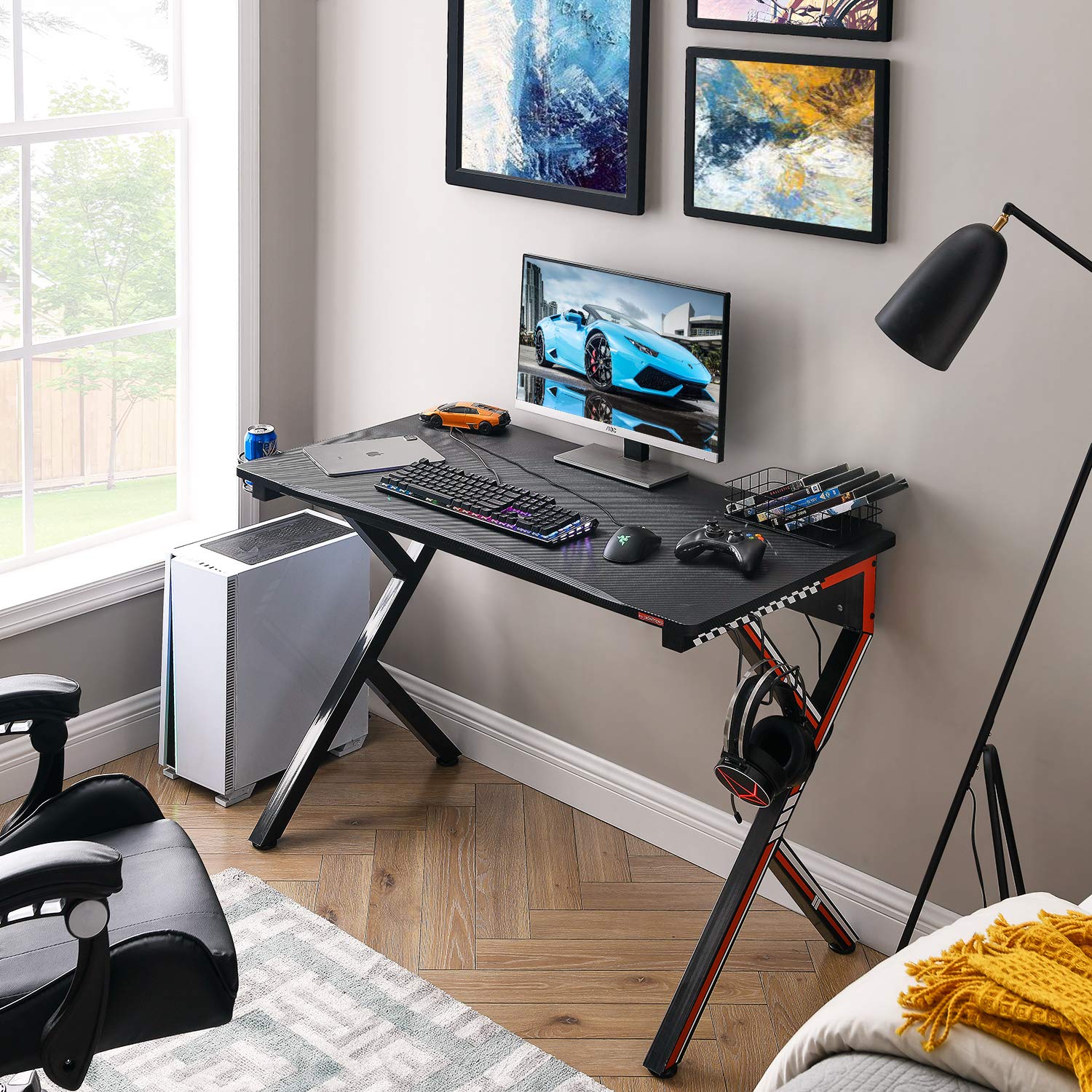 Buy Mr IRONSTONE Gaming Desk with Power Outlet, 45.2" Carbon Fiber