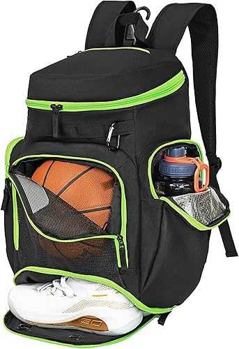 LARIPOP Mochila de baloncesto grande para deportes, bolsa de gimnasio con compartimento para pelotas y compartimento para zapatos para almacenar