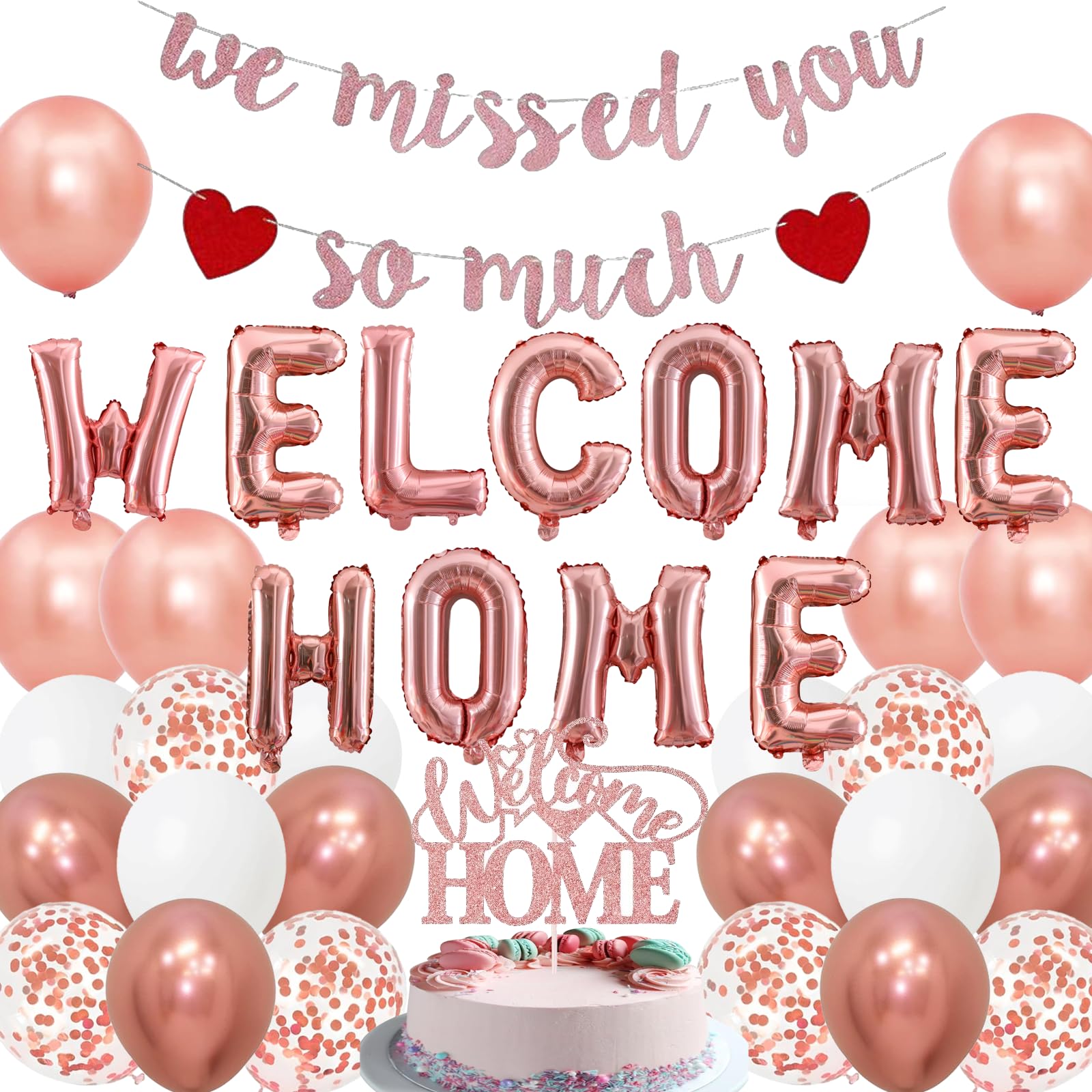 Welcome Home Decoration Set - "We Missed You" Banner, Foil Balloon & Latex Balloons for Baby Shower Party Decorations (Rose Gold)