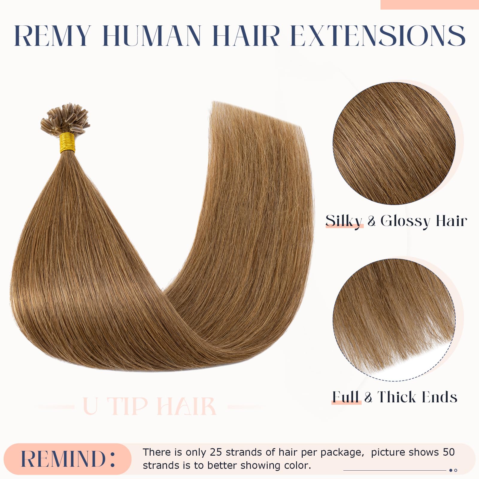 MY-LADY U Tip Hair Extensions Real Human #6 Light Brown Keratin Hair Extensions Invisible Straight K Tips Extensions for Women Natural Look 20 Inch 25g - Image 3
