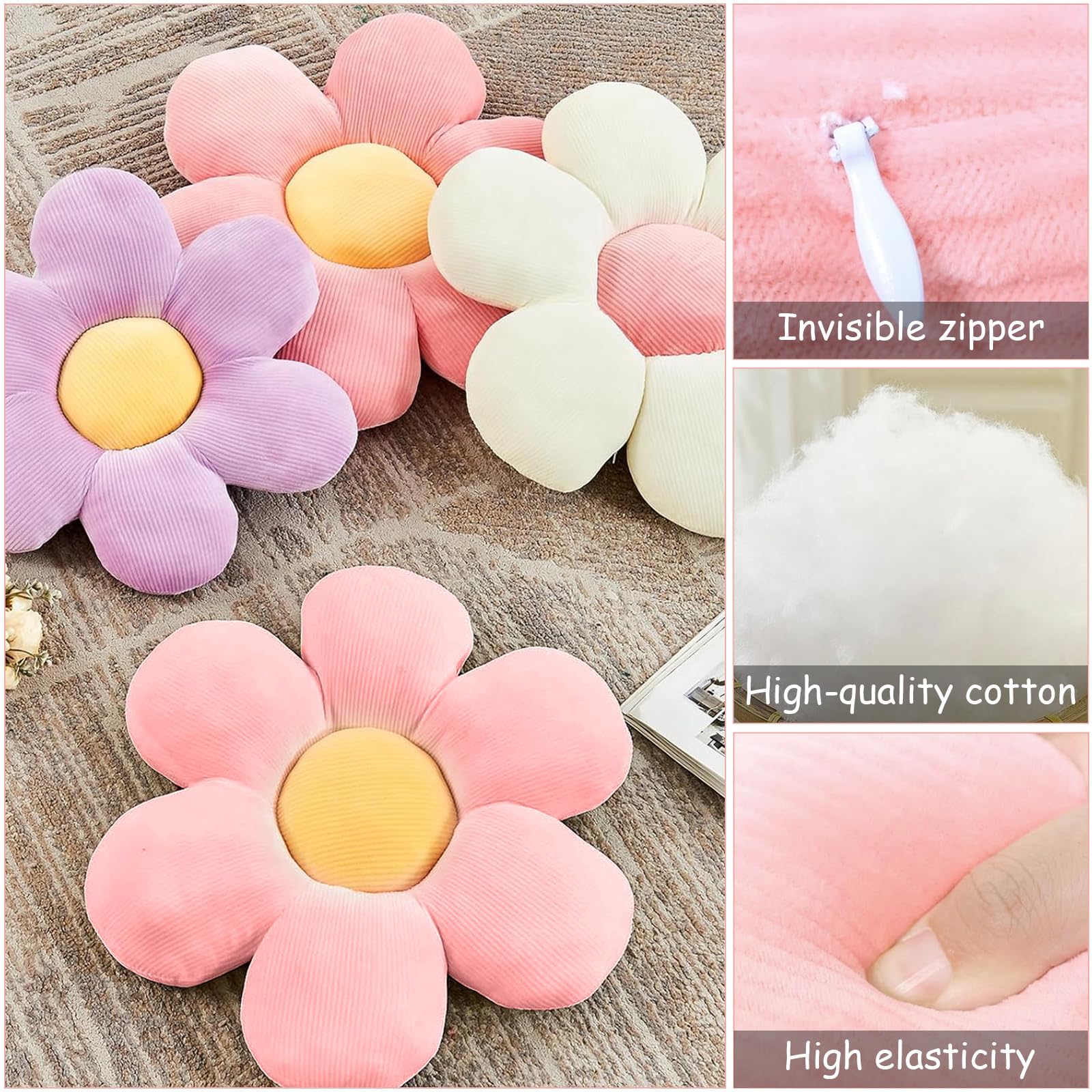 Cuscino A Forma Di Fiore 40x40 Cm – Morbido E Gonfio In Velluto Per Divano, Letto E Pavimento (Rosa)