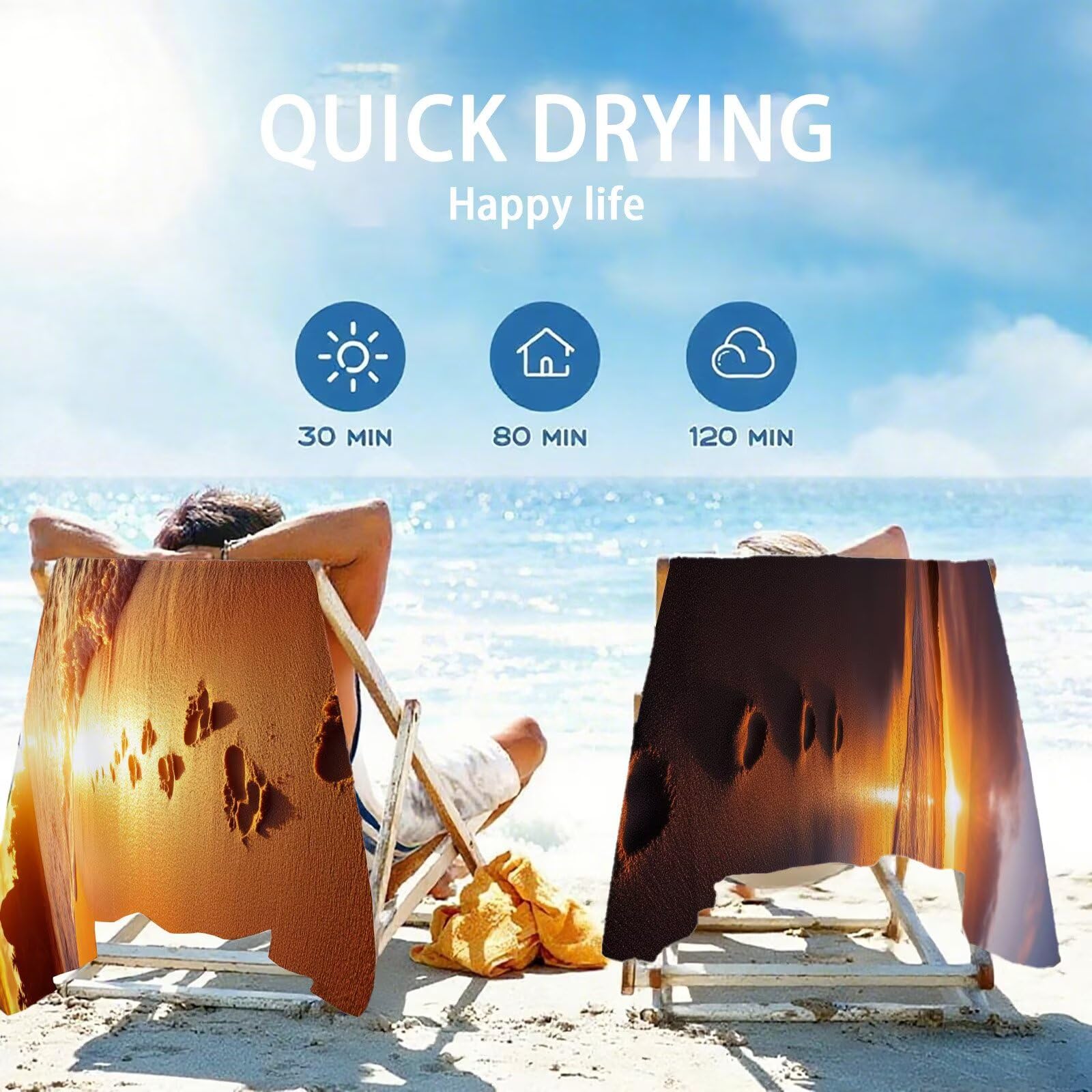 Mikrofaser Strandtuch 90x200cm, Sonnenuntergang Strandtuch Sommer Saunahandtuc 2 Stück Stranddecke Sandfrei, Schnell Trocknendes, Saugfahiges Strandmatte für Reise Urlaub Schwimmen Camping OC-337