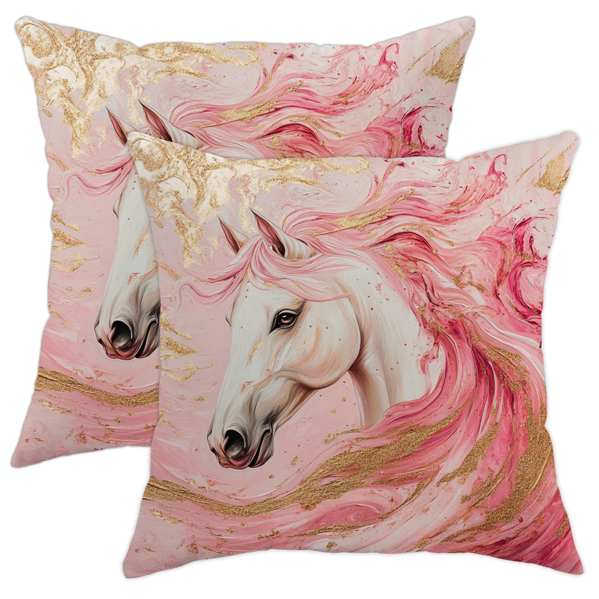 Magical Horse Pillow Covers Set of 2, Peach Fantasy Horse Throw Pillow Cases, Magical Decorative Square Cushion Covers for Kids Bedroom Sofa Couch 20x20 Inch