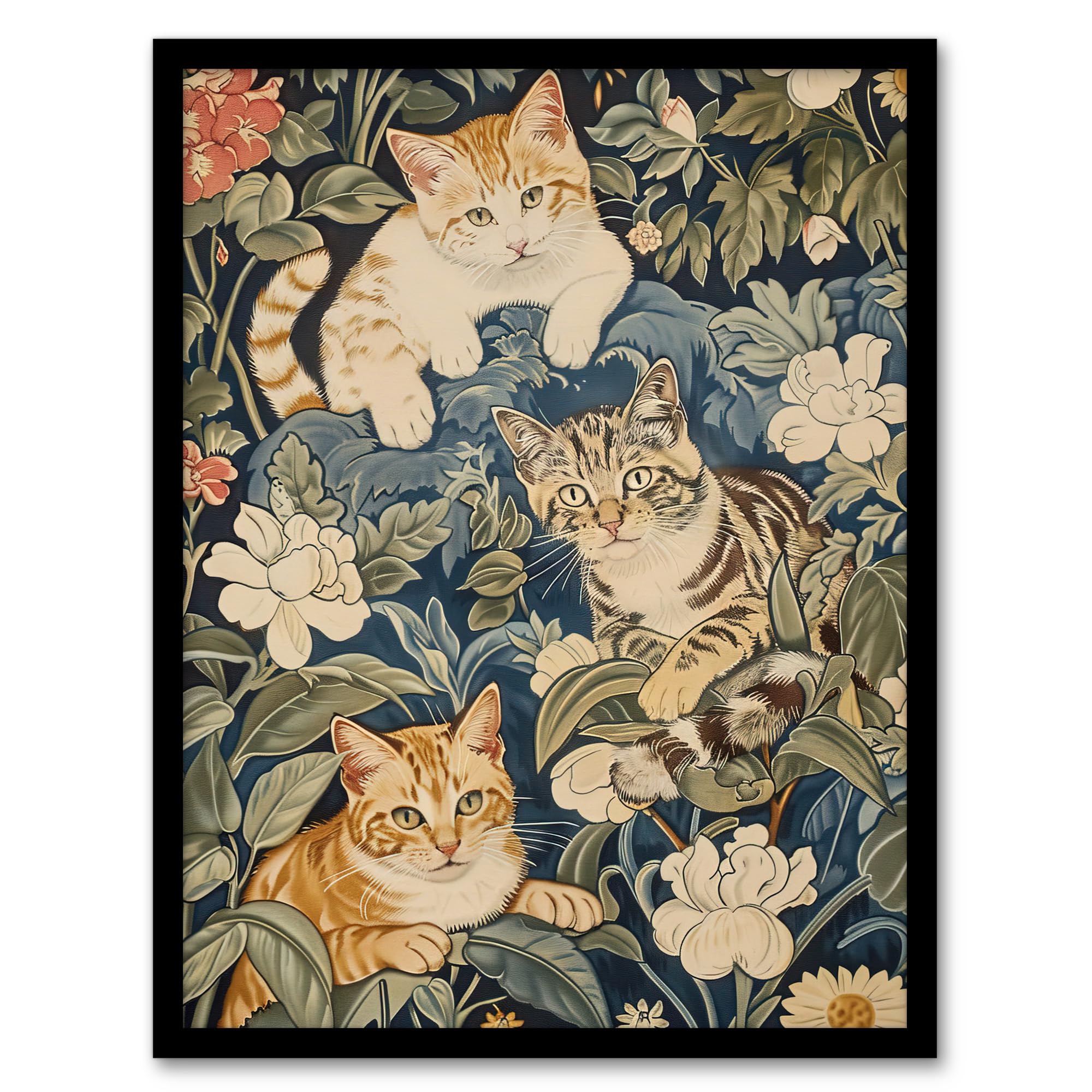 Artery8 Kittens In Flowers Painting Animal Lover Wall Art PrintA4 Size from B&Q