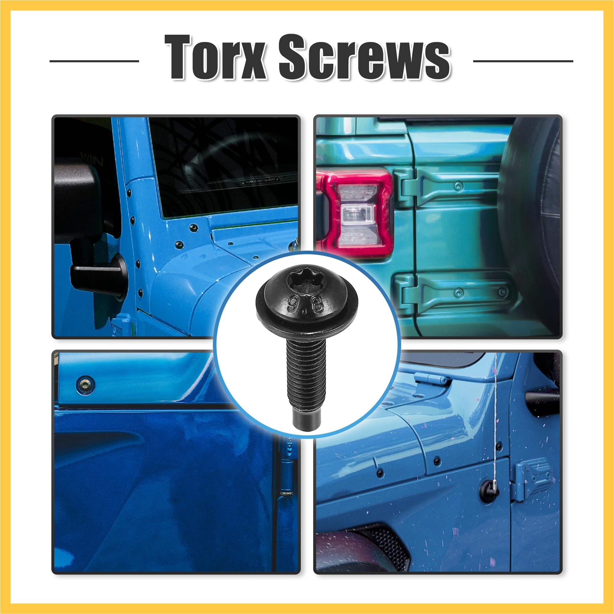 Lot de 6 vis Torx rigides pour Jeep Wrangler 2007-2018 - Boulons de rechange extra longs en acier inoxydable noir