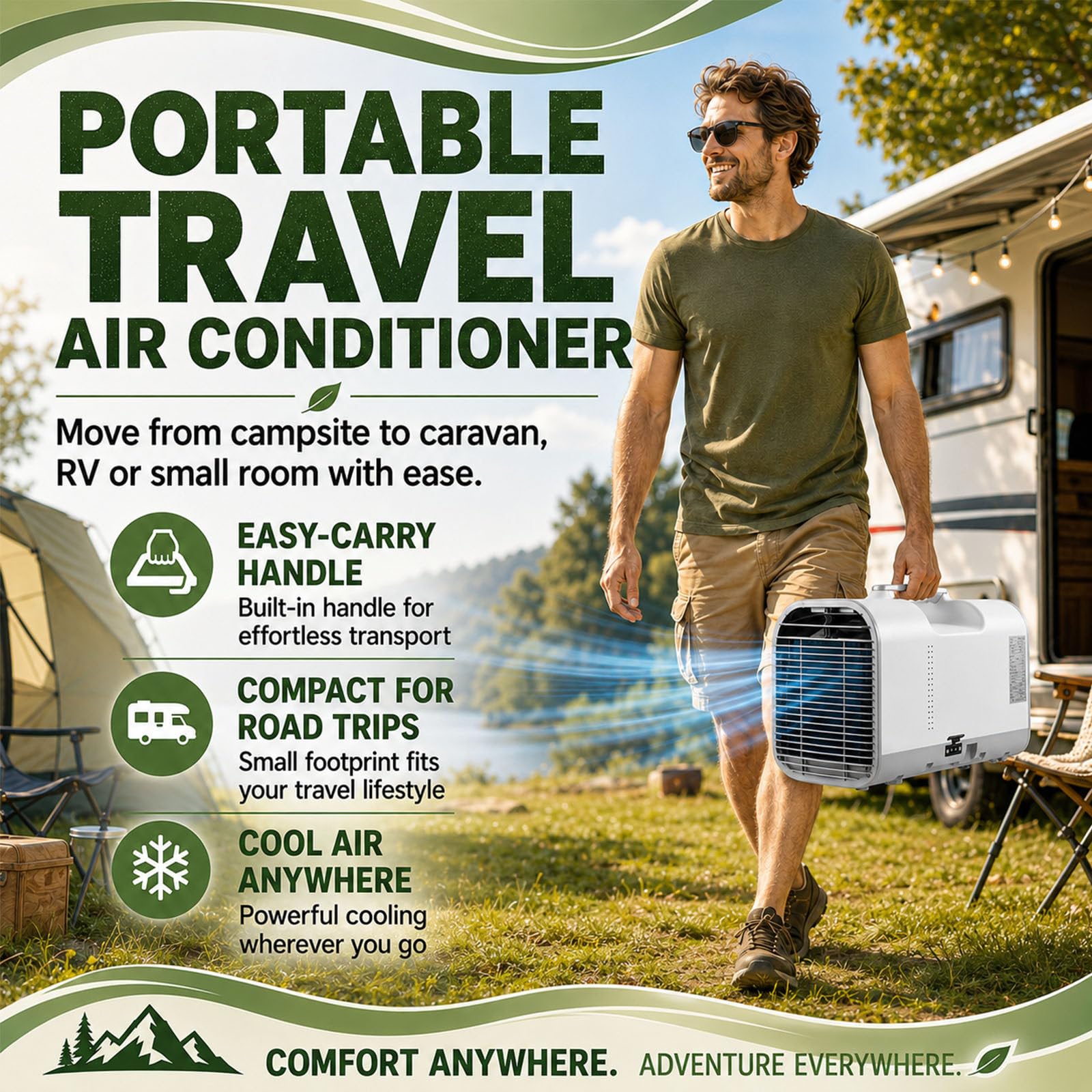 Condizionatore d'Aria Mobile, Condizionatore d'Aria Portatile per Camper per Esterni E Interni, Barbecue, Garage - unità di Climatizzazione da Campeggio 4 in 1 con Raffreddamento 1300W