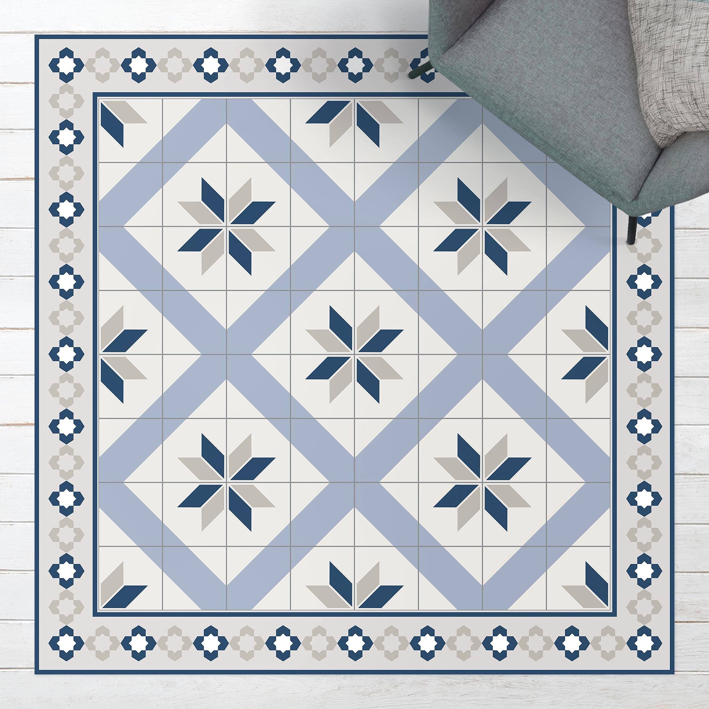 Tapis en Vinyle essuyable à l'eau à Motifs Collage sans Bulles Protection de Sol géométrique Tapis antidérapant Bleu Imitation carrelage Cuisine Couloir 3113 (40x40cm)