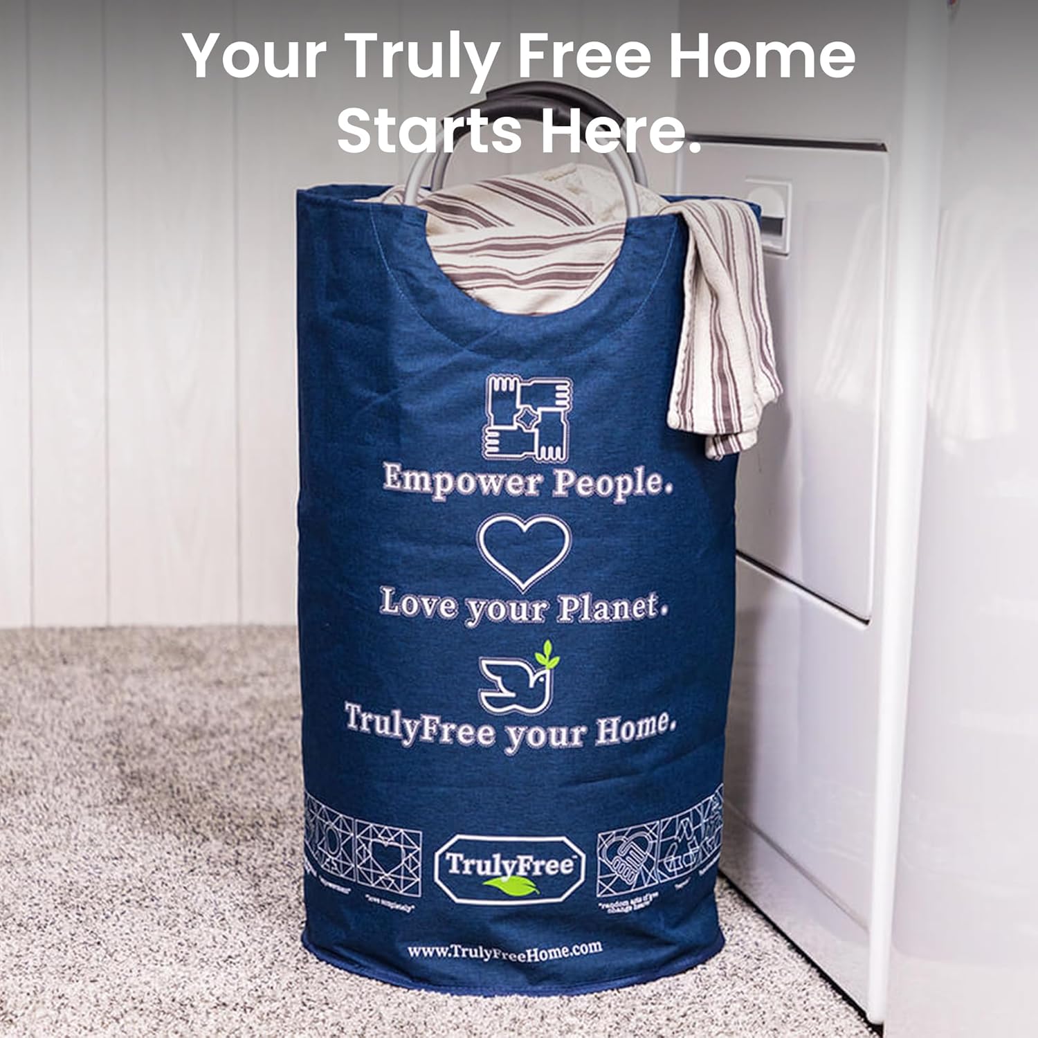 Truly Free Waterproof Laundry Tote - Fabric Hamper with Handles for Bedroom, Dorm, Teen Room - Standing Clothes Basket for Dirty Laundry