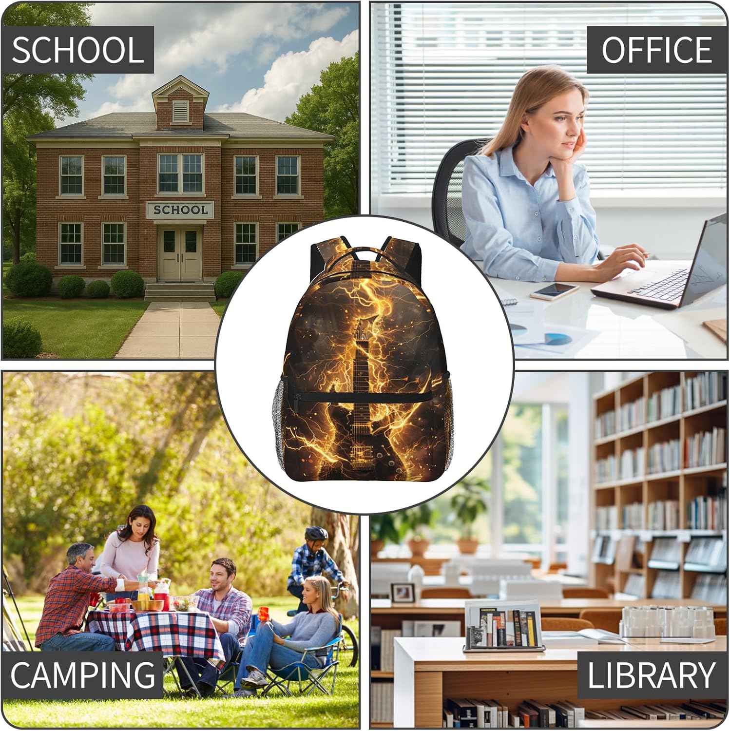 Electric Guitar Backpack Gifts for Girls Boys Kids Teens, Travel Backpacks Laptop Rucksack, Bookbag, Rock Music Lightning Back Pack Accessories Bags for School, Work, Outdoor Adventures