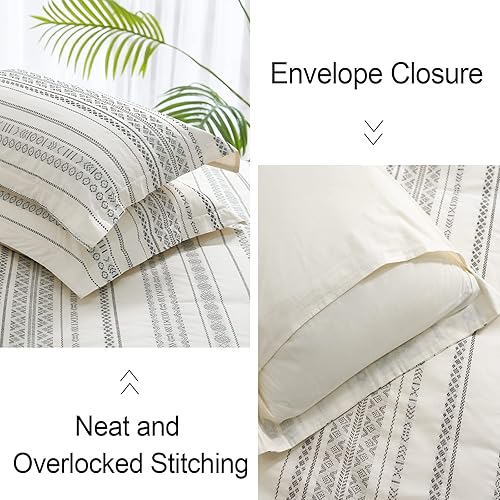 Miniatura 5 de PHF Juego de funda de edredón 100% algodón de punto gofre, tamaño matrimonial, 3 piezas, suave, transpirable, para todas las estaciones, funda de