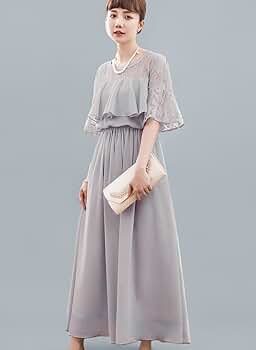 秋冬 レディース ドレス ロングワンピース フリル袖 コットン パーティー 結婚式 おすすめ グリーン