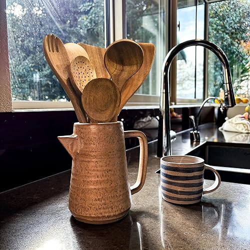 Miniatura 10 de Cucharas de madera para cocinar, juego de 13 utensilios de cocina de madera de acacia, incluye cuchara de madera, espátula, cucharón de sopa,