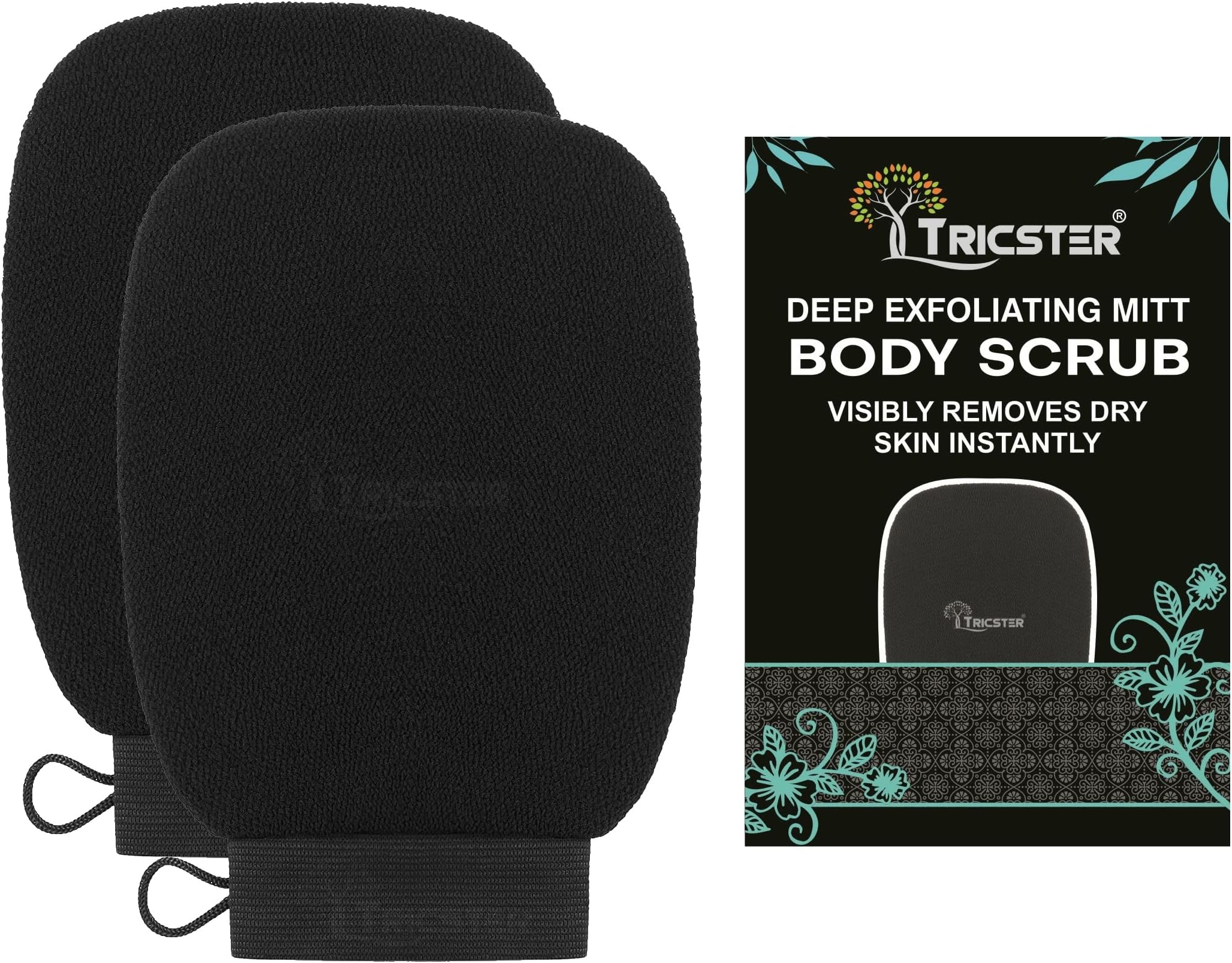 TRICSTER Exfoliating Glove - Body Scrubber Exfoliator Mitt for Use at Shower or Bath - Exfoliating Body & Face Dead Skin Remover - Women & Men Washcloth(Pack of 2)