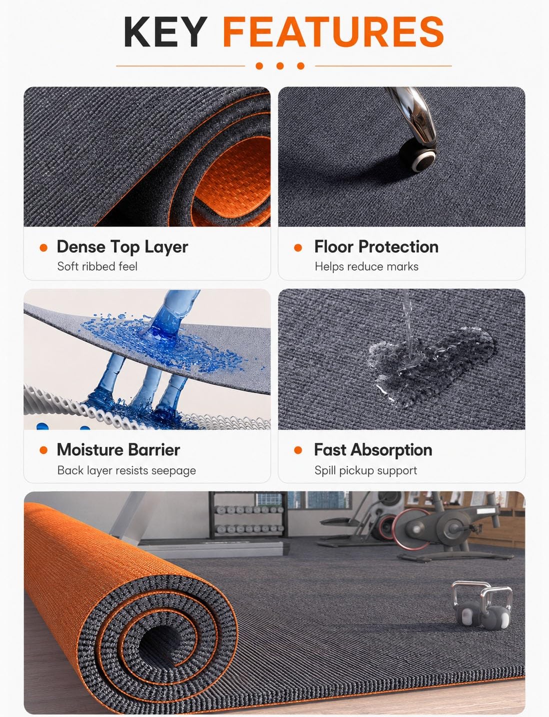 Générique Tapis insonorisant 9mm antidérapant pour Salle de Sport et Salon | Tapis doux en polyester; Épaisseur 9mm; Lavable en machine; Réduit le bruit; Polyvalent(90x100cm/3.0x3.3ft)