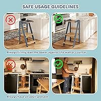 Vista 7 de HARPPA Nordi - Torre de cocina plegable para niños pequeños, ayudante de aprendizaje de cocina Montessori, torre de pie con 3 alturas ajustables