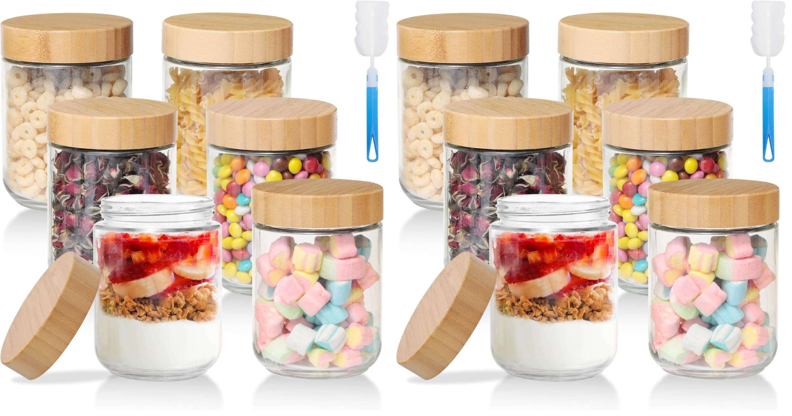 Romon Tarros de Cristal con Tapa, 6 Pack Botes de Avena Nocturna 480 ml Tarros De Vidrio Reutilizables Hermética de Rosca, Tarros de Almacenamiento Vidrio De Borosilicato para Yogur Cereales Gachas