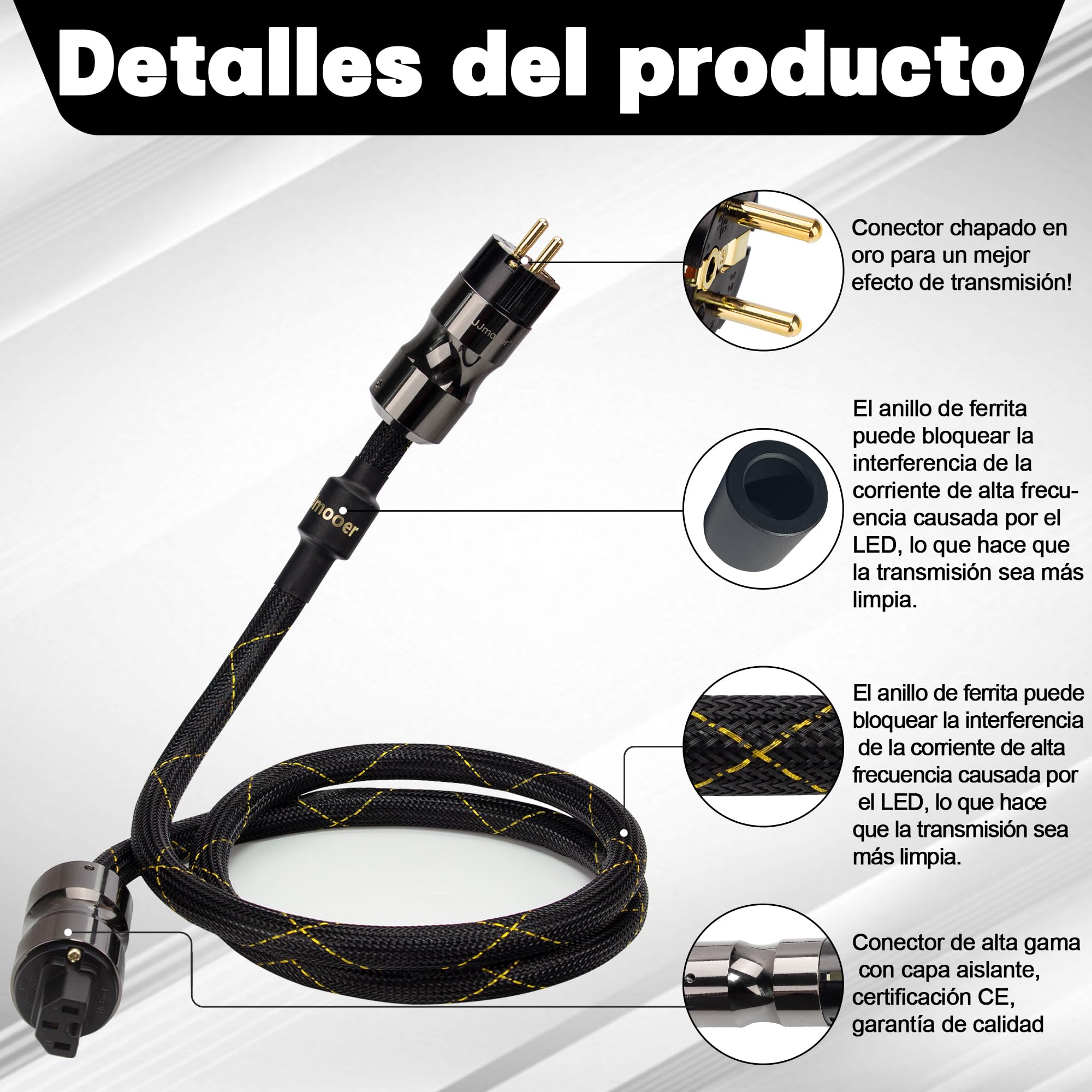 Cable AlimentacióN Hi Fi，with Ferrite Ring,Cobre sin oxígeno Alta Fidelidad Shielded Power(2m)