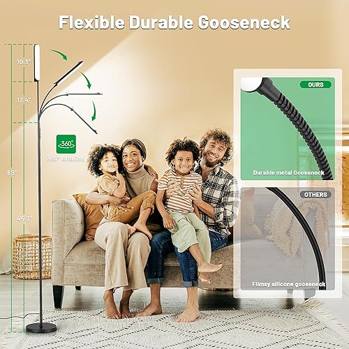 Miniatura 5 de Lámpara de pie LED regulable, lámparas de lectura superbrillantes, lámpara de pie con control remoto y táctil, atenuación continua y temperatura de